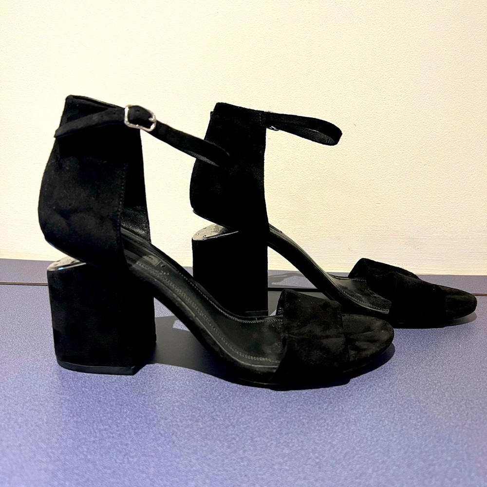 Alexander Wang Black Suede Heels With Cut Out Detail and Ankle Strap